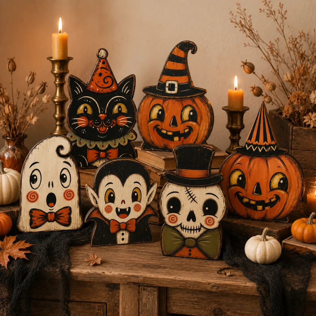 Vintage Halloween Wooden Character Tabletop Decor