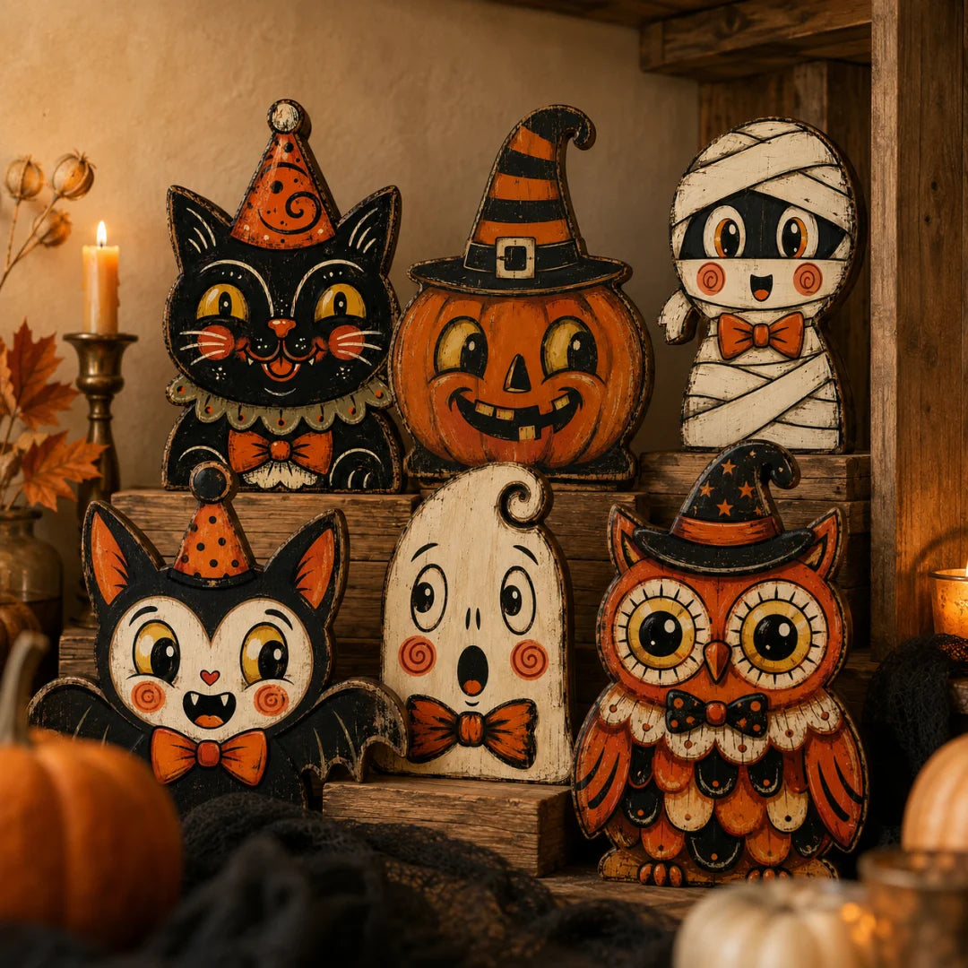 Vintage Halloween Wooden Character Tabletop Decor