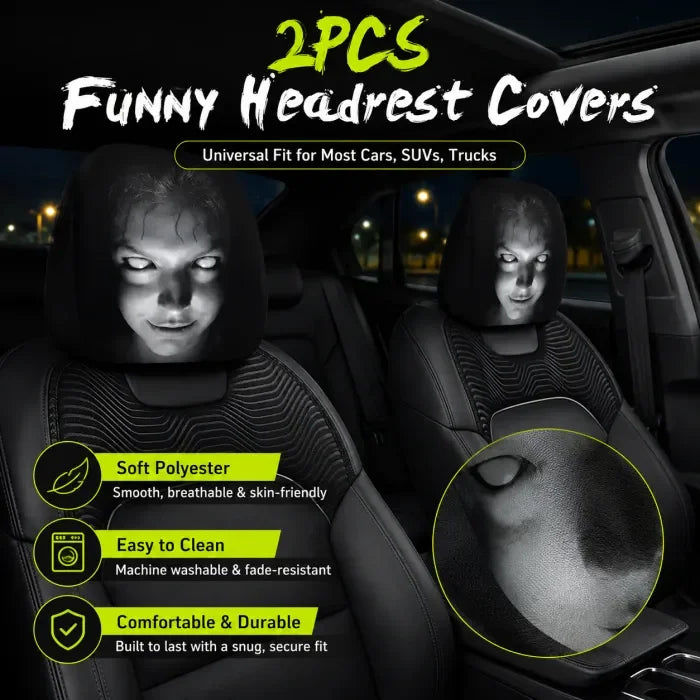 Funny Cartoon Car Headrest Covers – 2PCS Universal Fit