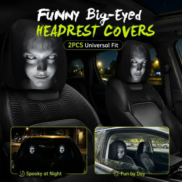 Funny Cartoon Car Headrest Covers – 2PCS Universal Fit