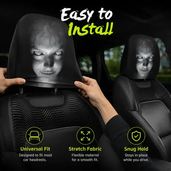 Funny Cartoon Car Headrest Covers – 2PCS Universal Fit