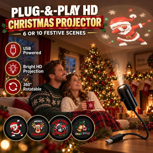 Plug-&-Play HD Christmas Projector – 6 or 10 Festive Scenes