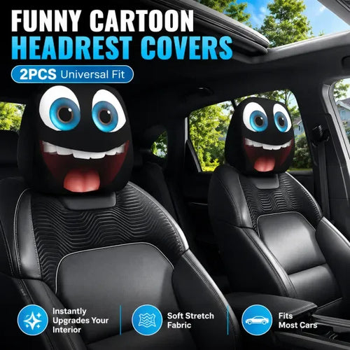 Funny Cartoon Car Headrest Covers – 2PCS Universal Fit