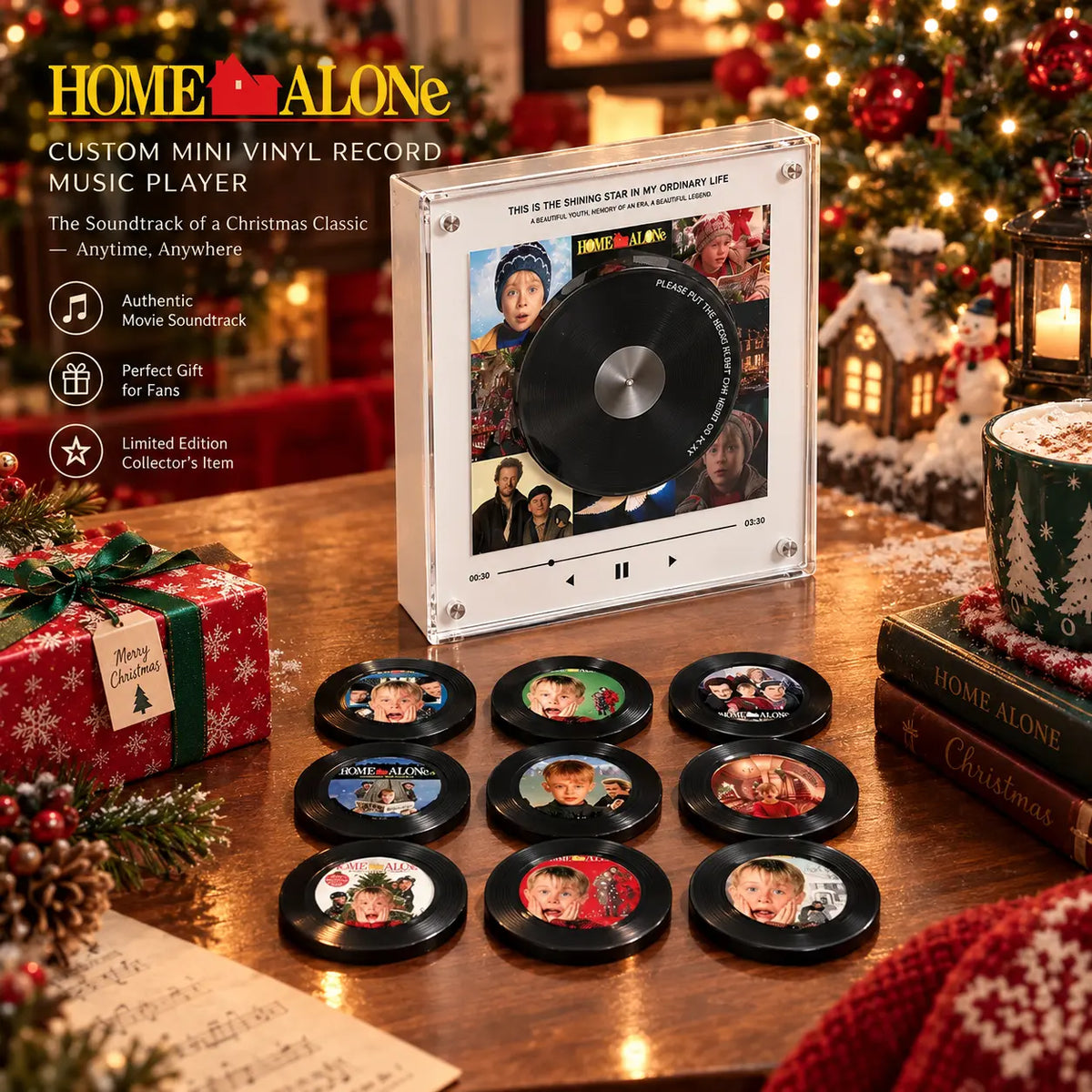 (Free Shipping) Custom Mini Vinyl Record Music Player With 9 Discs, Magnetic Disc Music Player with Rechargeable Battery